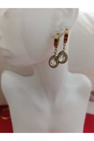 Coolstonejewelery VIP ÇELİK KÜPE TAŞLI SALLAMALI MODEL PASLANMAZZ