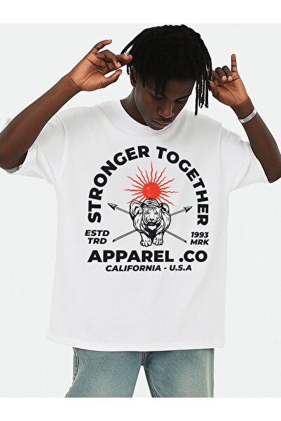 2mcup تي شيرت رجالي من Stronger Together Tiger Tee، تي شيرت أبيض برسومات جراف...