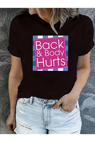 BASEPULSE قميص كاجوال برقبة دائرية مع طباعة "Back and Body Hurts"، مصنوع من 9...