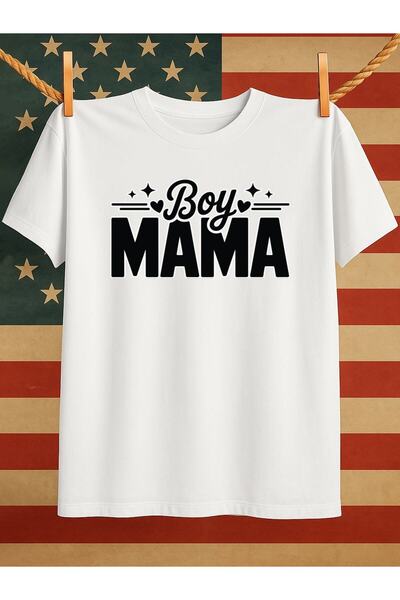 BASEPULSE تي شيرت رجالي بطبعة فكاهية 'Boy Mama' باللون الأبيض بأكمام قصيرة مع...