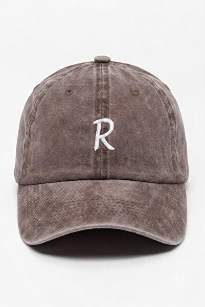 ŞapkaMania Brown Embroidered Washable Vintage Unisex Hat with Letter R