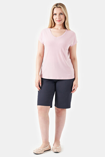 TOLGA SARAÇOĞLU 30209 Dark Blue Cotton Blend Stretch Fabric Shorts