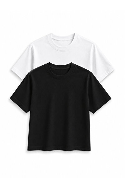 JULİA MODA 2-Piece Men's T-Shirt Set Plain Black-White