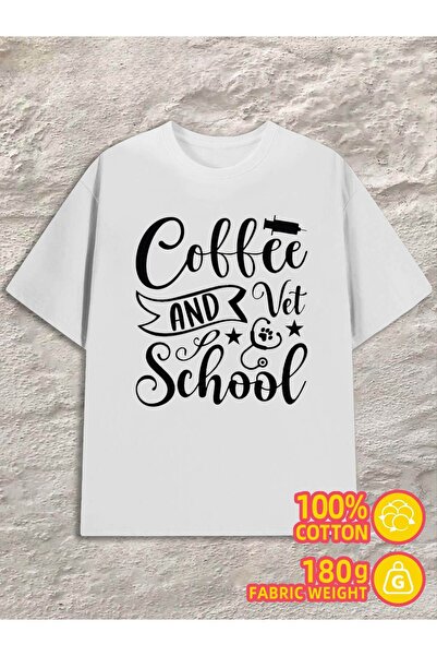 2mcup تي شيرت رجالي بتصميم Coffee & Vet School، 180 جرام، 100% قطن، مقاس 3XL،...