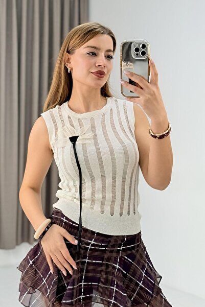 Raneel Kazançlı Alışveriş Women's Summer Knitwear Blouse with Openwork Access...