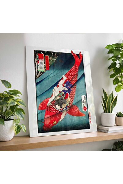 arslart Japon Koi Balığı CAM Görünümlü Pleksi Tablo Ukiyo-e Sanat Baskısı Jap...