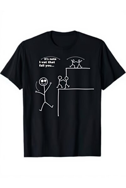 BASEPULSE Funny Stick Figure Meme T-Shirt with Crash Graphic Unisex Cotton Te...