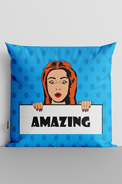 TicaretJet Popart Women's Amazing Written Double Sided Digital Printed Pillow...