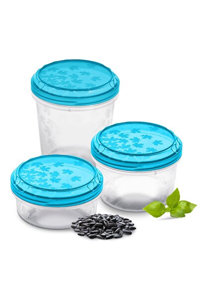 EDANTI Set de 3 recipiente rotunde din plastic pentru alimente, albastre