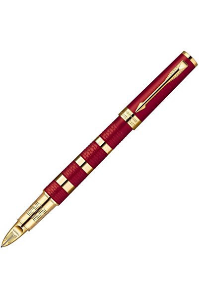 Parker قلم مميز طراز 6521 بتصميم أحمر كبير مصنوع من المطاط والمعدن الذهبي مع ...