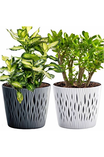 EDANTI Ghiveci rotund pentru plante, suport pentru flori, set de 2, antracit-alb