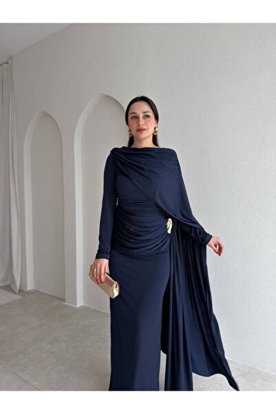 ALPŞAN TİCARET Women's Hijab Evening Dress with Cape and Draping, Long Dress ...