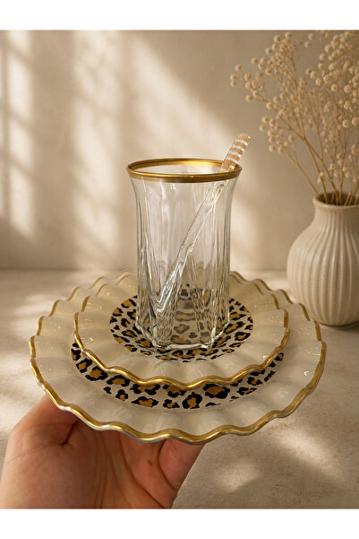 GÜRCÜGLASS Leopard model 24 piece tea enjoyment with spoon