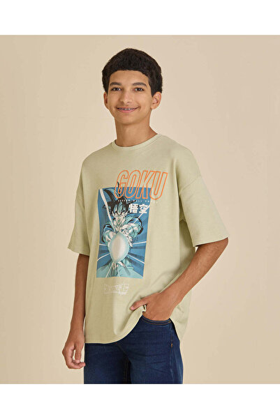 REDTAG Senior Boys Green Goku Oversized T Shirt