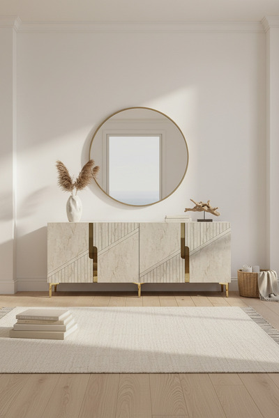 cnyr KA1528BTG EVVA KONSOL ,TV SEHPASI BEYAZ-TRAVERTEN-GOLD 150CM