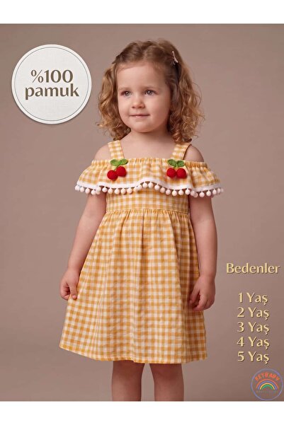 KETBaby Kirazlı Pötikareli Kız Çocuk Elbise | 1-5 Yaş Yazlık Konfor Serisi