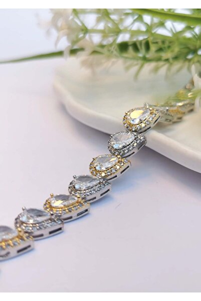 Halley Concept Vip Royal Drop Gold & Silver Zircon Steel Bracelet
