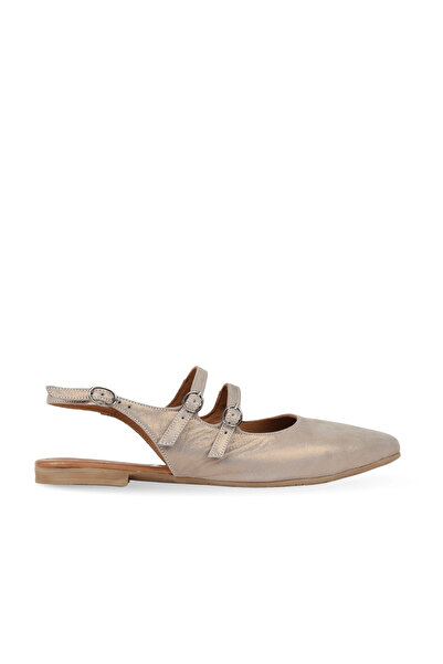 BUENO Khaki Glitter Leather Women's Flat Sandals