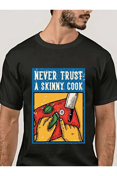 17 seramik تي شيرت Never Trust A Skinny Cook - تي شيرت هدية مضحكة بوزن 180 جر...