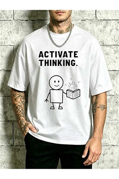 17 seramik Style, Men's T-Shirt, Activate Thinking Graphic, Casual Attire, Gi...