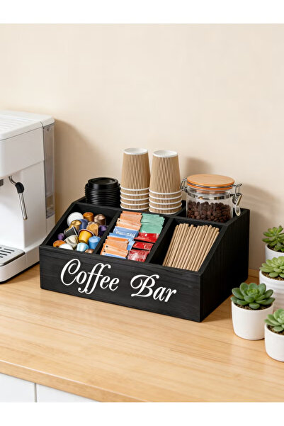 Pomefar Wood Countertop Coffee Station Organizer, Rustic Coffee Pod & Tea Con...