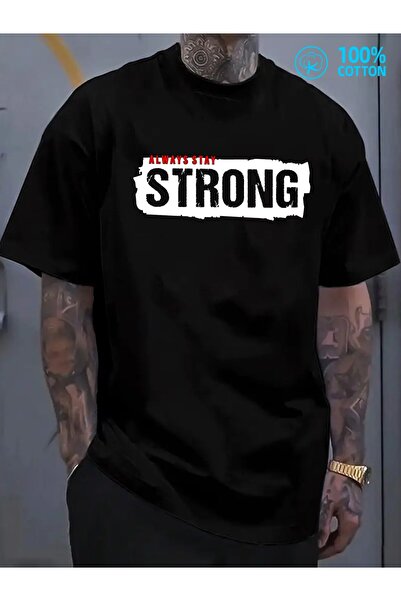 BASEPULSE تي شيرت مطبوع عليه Always Stay Strong للرجال |   180 جرام، 100%، أس...