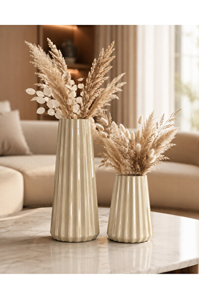 monocactus Mila Porcelain Look Striped Decorative Vase 20-10cm