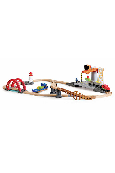 Hape Set de trenulețe din lemn pentru transport maritim și feroviar, 3 ani+