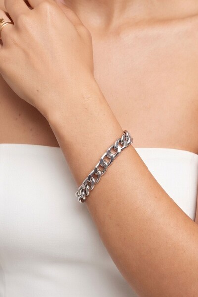 RMY MODA Women's Silver Thick Chain Classic Model Bracelet
