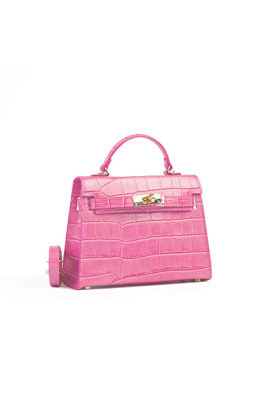 Posete Fagaras Poseta Piele Thea Croco - Roz Bombon, Geanta Casual din Piele ...