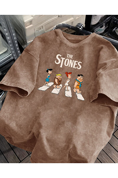 Toum The Stones Printed Washable Vintage Unisex Oversize T-Shirt
