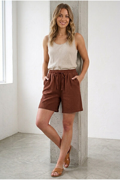 Banadamoda Women's Linen Pocketed Textured Shorts