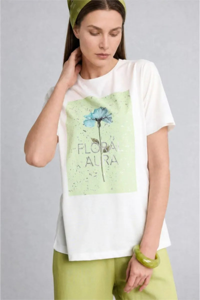 DeFacto Regular Fit T-Shirt mit Rundhalsausschnitt und Blumenmuster, kurzärme...
