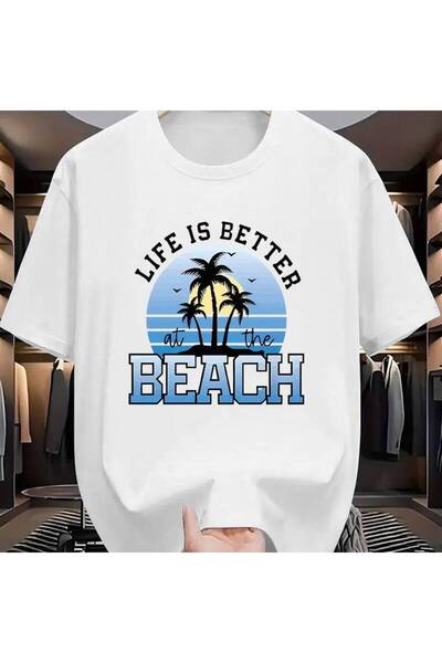 NOURAM Men's Fashion T-Shirt, Summer Trend Item, Beach Style Print Design, "L...