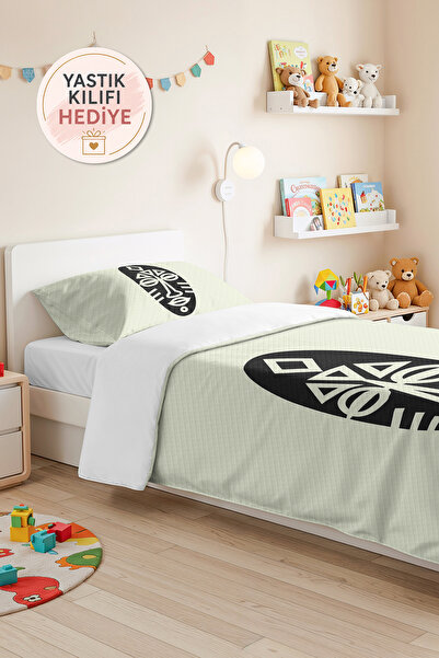 Evimde Bambaşka Ethnic Minimal Cream Young Room Single Pique Set - Black Geom...