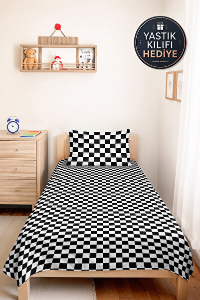 Evimde Bambaşka Crni geometrijski set za mlade sobe - moderni karirani prekri...