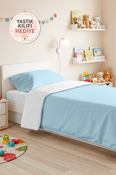 Evimde Bambaşka Light Blue Solid Color Youth Room Single Pique Set - Quilted ...
