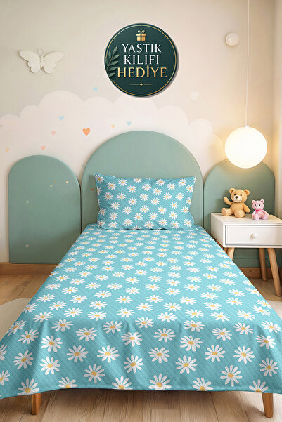 Evimde Bambaşka Papatya Turquoise Young Room Single Pique Set - Floral Pastel...