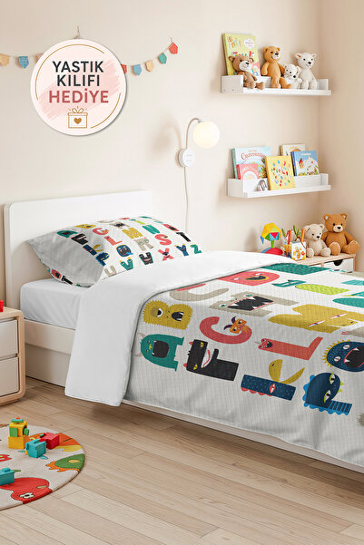 Evimde Bambaşka Monster Alphabet Children's Room Single Pique Set - Colorful ...