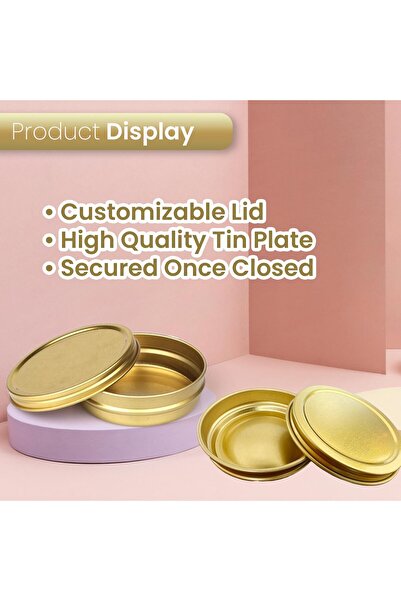 Home Smart Caviar Tin Metal Jar with Screw Lid Set of 10 Pcs Round Tin Empty Storage Containers in Gold (30 g)