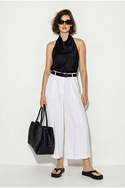 Bianco Lucci Women's High Waist Belted Pleated Detailed Wide Leg Skirt Trouse...