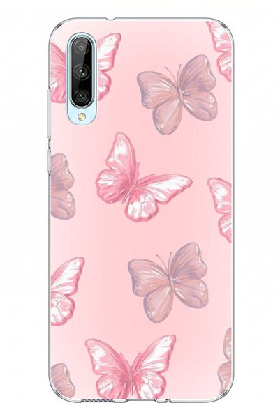 TechTree Huawei P Smart S Uyumlu Pembe Kelebekler Baskılı Silikon Kılıf