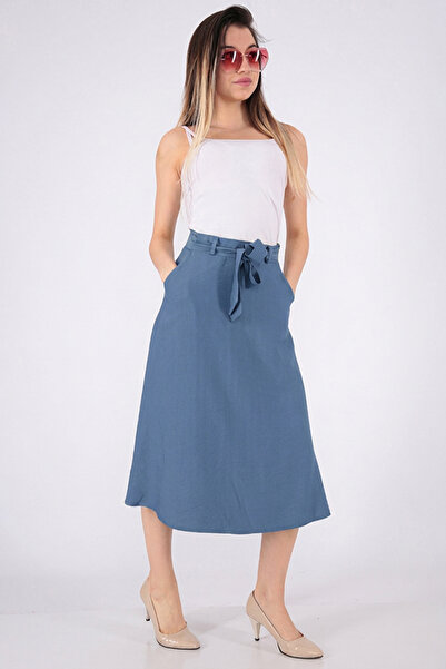 FIRST STYLE Elegant Blue Turkish Midi Skirt for a Beautiful Look