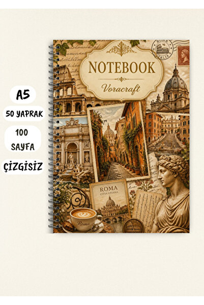 VORACRAFT Roma Temalı Not Defteri 50 Yaprak /100 Sayfa, A5 / Tel Spiral CZGSZ...