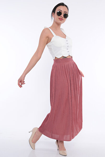 FIRST STYLE Stylish Turkish Cherry-Colored Skirt Adorned with a Shimmering Fi...