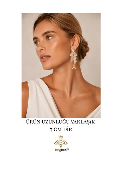 King Bee Natura Series Women's Gold-Color Look Drop Design Elegant Dangle Earrings - Bohemian & Evening Dress Elegance - Sequined Earrings-Fish Detail Women's Earrings