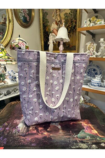 Elisss Design Purple Floral Patterned Lace Thermos Bag Handmade Bag Handbag P...
