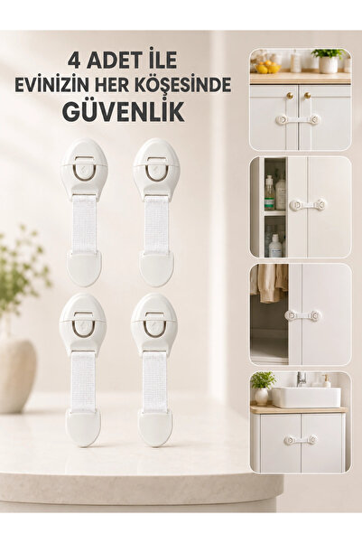 ALFA AKSESUAR 03 4 Pieces Multi-Purpose Child Safety Locks for Cabinets, Draw...