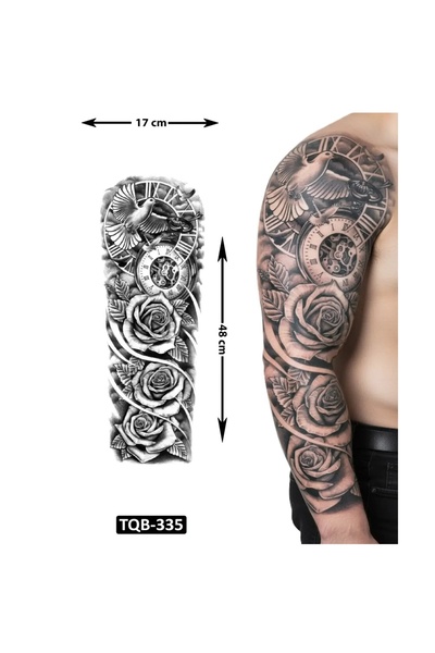 medink tattoo 2 Hafta kalıcı Güvercin ve Güller Tam Kol Kaplama Geçici Dövme ...
