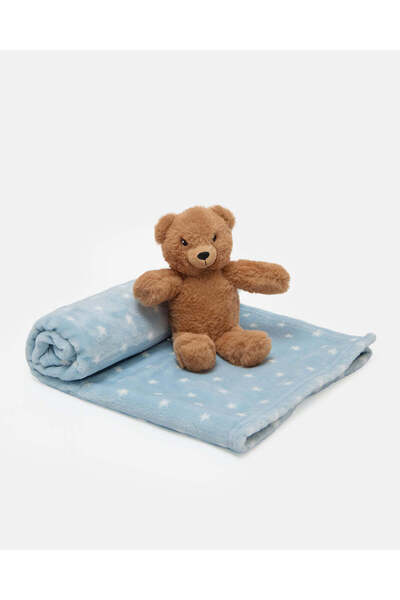 REDTAG Baby Blue Printed Blanket With A Toy